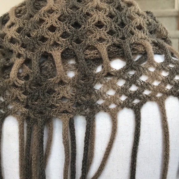 Tan and Taupe Infinity Scarf with Fringe - Picture 2 of 12